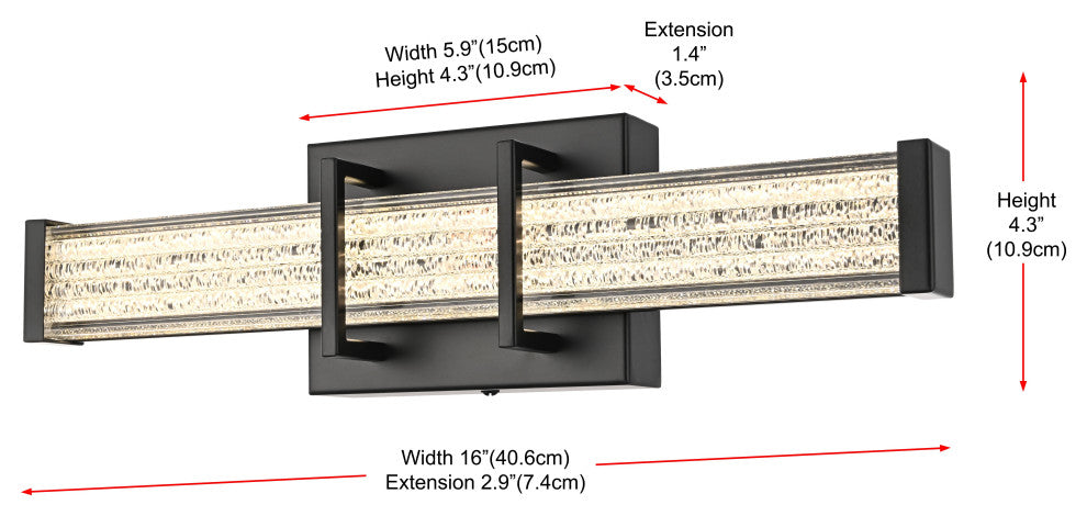 Home Living 16" Led Wall Sconce, Black