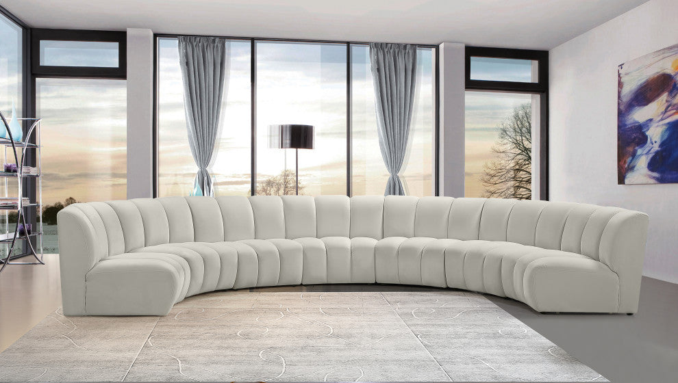Infinity Channel Tufted Velvet Modular Chair, Cream, 7 Piece