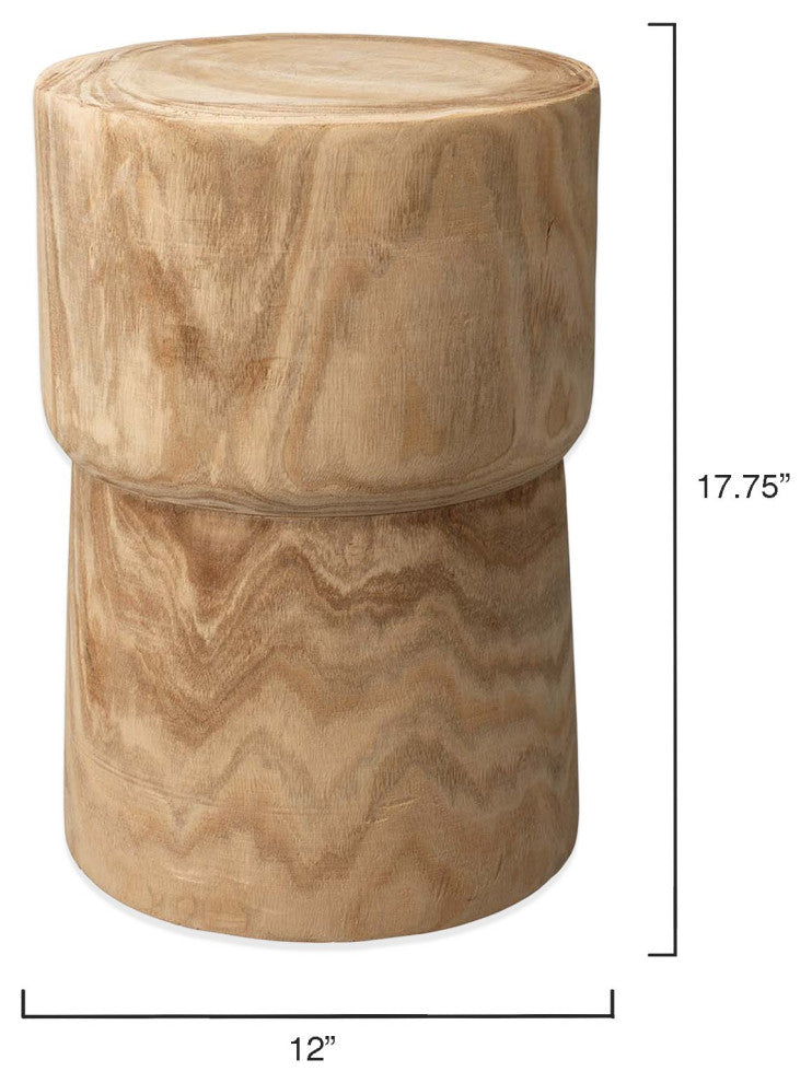 Rustic Modern Solid Wood Block Side Table Round Drum Cork Shape Natural Accent