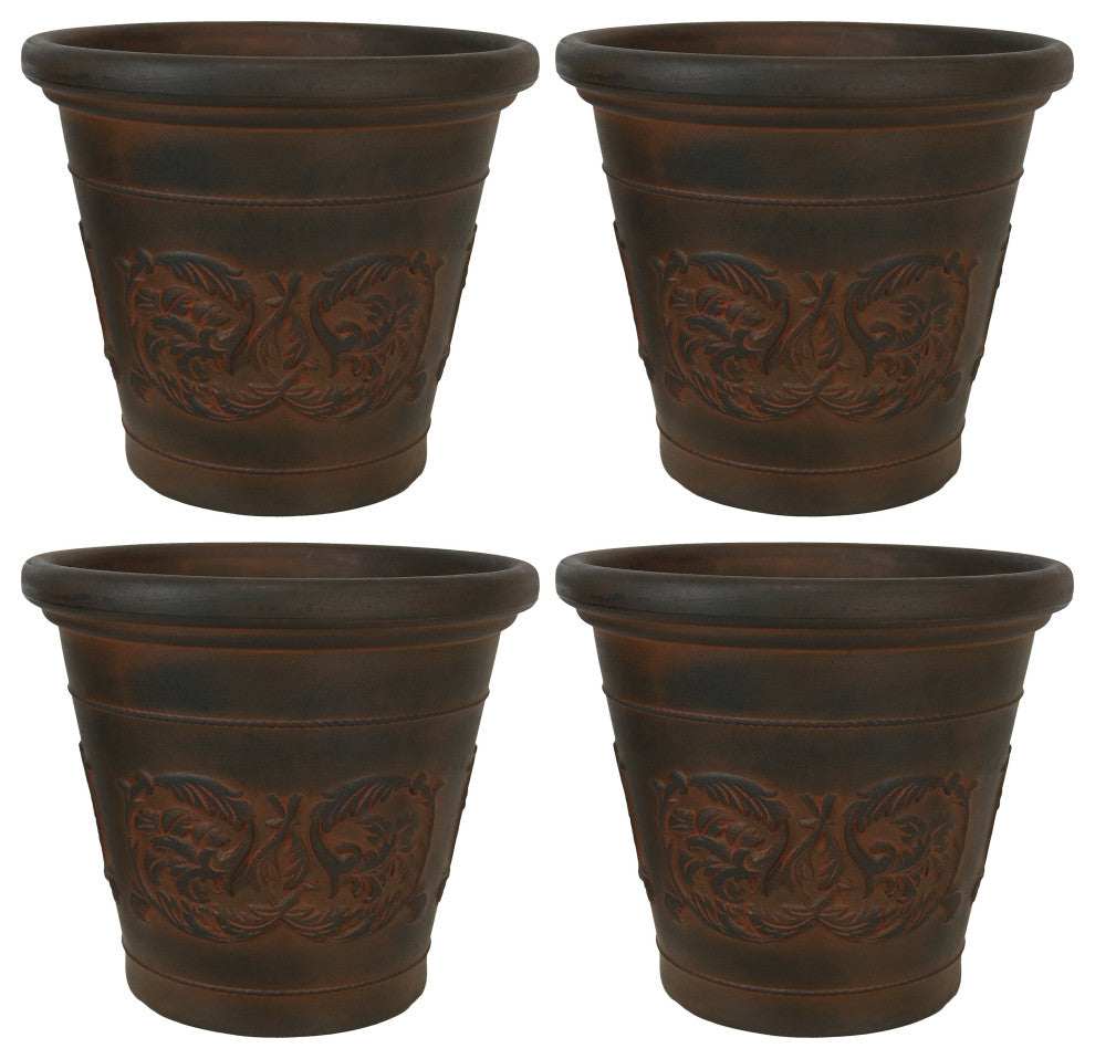 Sunnydaze Arabella Outdoor Flower Pot Planter , Rust Finish, 16", Set of 4
