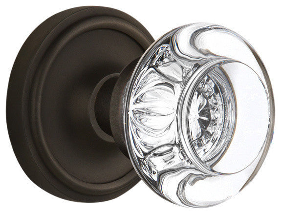 Single Classic Rosette With Round Clear Crystal Knob, Satin Nickel, Oil Rubbed B