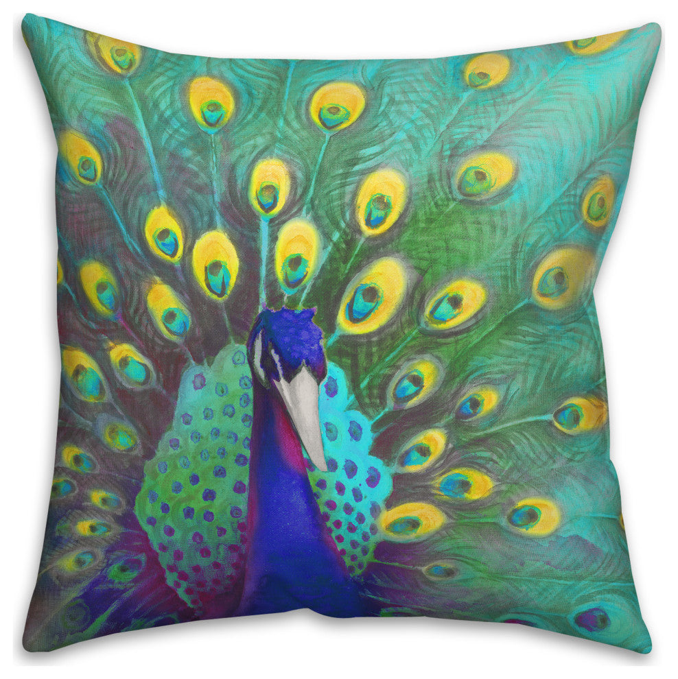 Blue And Yellow Peacock 4 18x18 Spun Poly Pillow