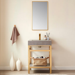 Viella Rectangular Aluminum Wall Mounted Mirror, Brushed Gold, 18"