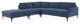 Serena Blue Velvet Large Left Arm Facing Chaise Sectional With Black Legs