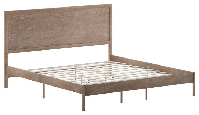Asher Solid Wood Platform Bed with Wooden Slats and Headboard, Light Brown, King