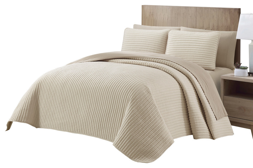 Aurelia 7 Piece Quilt Set, Beige, King