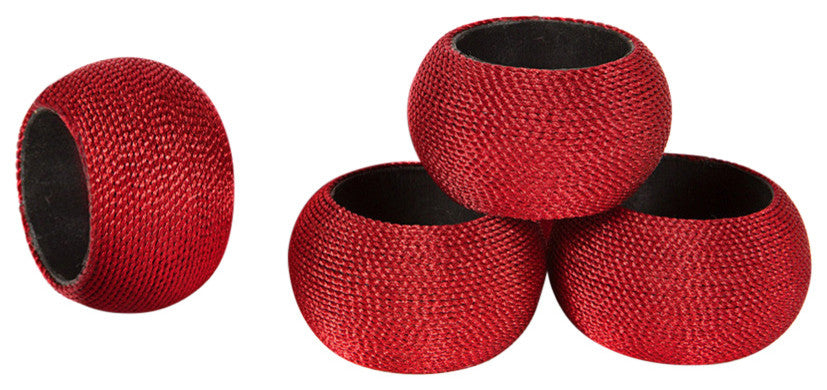 Cord Wrapped Plastic Napkin Rings, Red, Set of 4