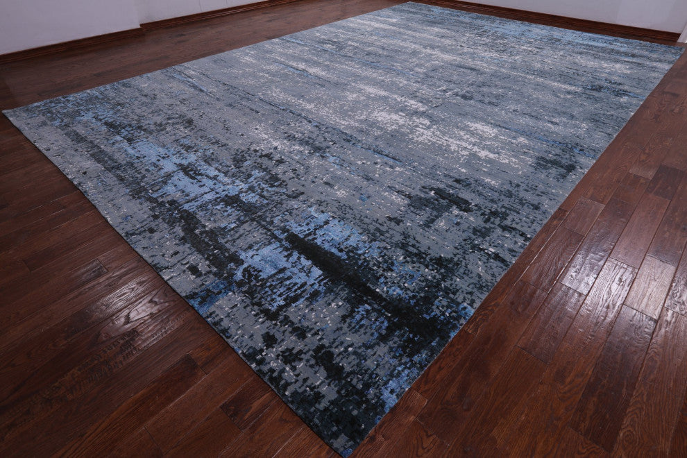 11' 11" X 17' 11" Abstract Hand Knotted Wool and Silk Modern Rug Q7116