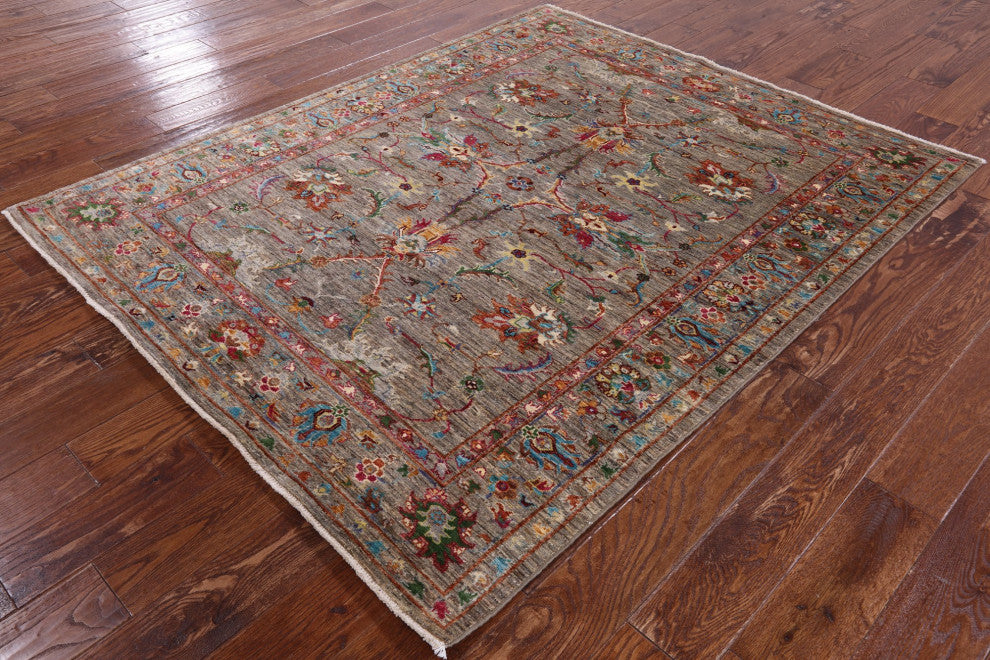 5' 2" X 6' 4" Hand Knotted Persian Tabriz Wool Rug Q7398
