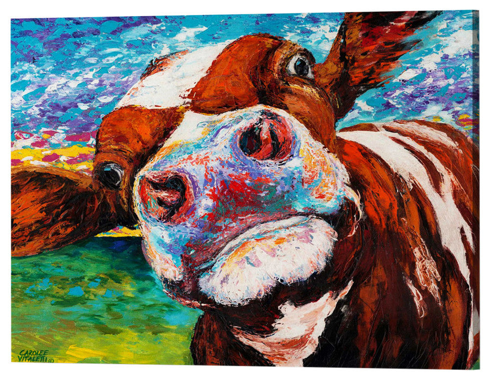 Curious Cow I' by Carolee Vitaletti Giclee Canvas Wall Art, 54"x40"