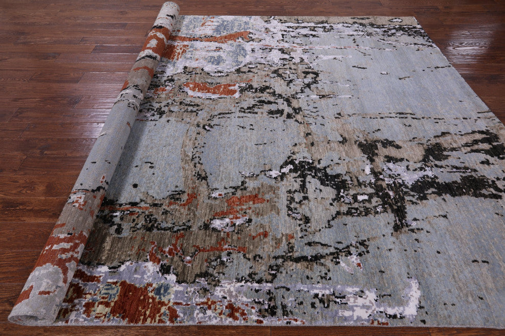 Hand Knotted Abstract Wool and Silk Rug 8' 0" X 9' 8"- Q6239