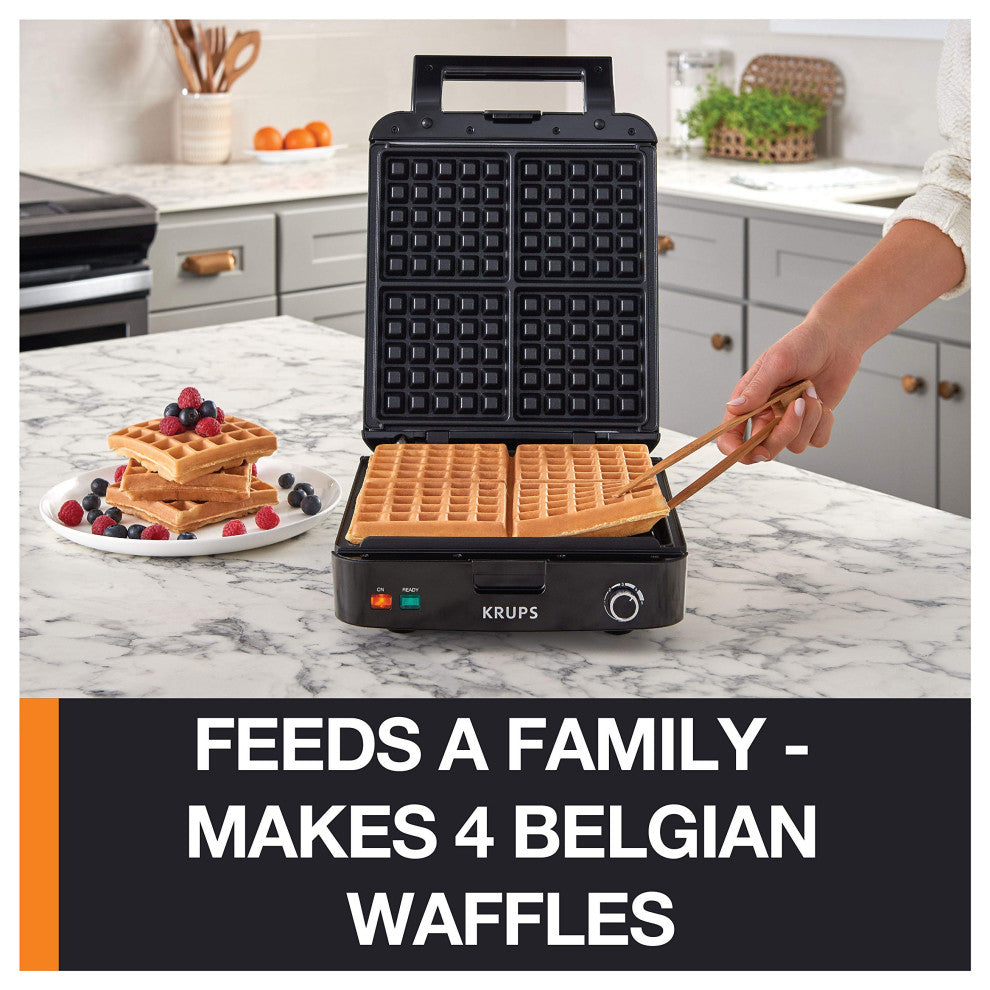 Breakfast Set Stainless Steel Waffle Maker 4 Slices Audible "Ready" Beep, 1200
