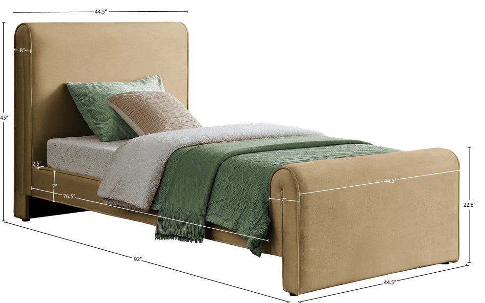Sloan Black Velvet Full Bed, Camel, Twin