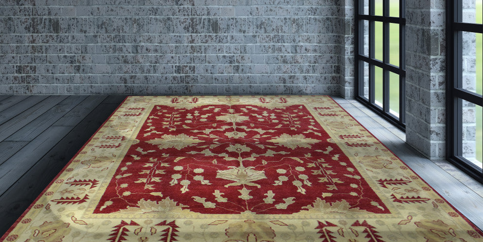 Agra Hand-Knotted Rug, Red/Beige, 8"x10"
