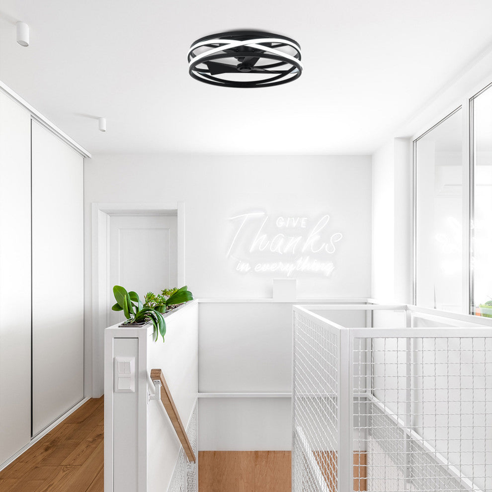 19.68 inch Small Flush Mount Ceiling Fan with Light and Remote, Matte Black