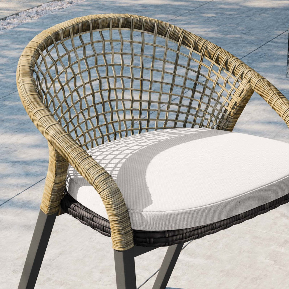 Side Dining Chair, Set of 2, White Natural, Rattan, Wicker, Outdoor Patio Garden