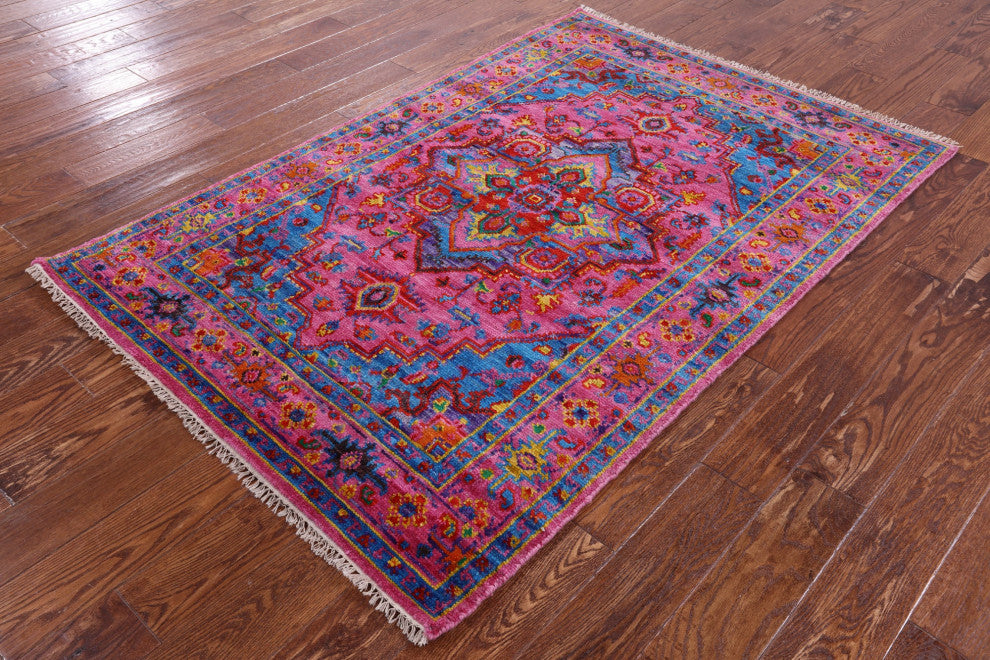 4' 1" X 6' 2" Handmade Heriz Serapi Wool Rug - Q13709