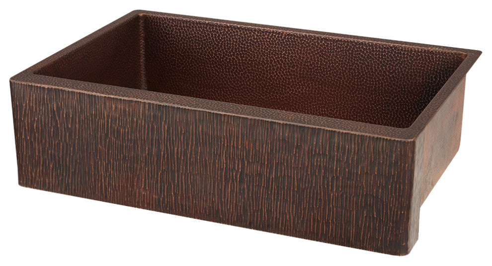 33" Hammered Copper Apron Front Single Basin Sink With Tree Texture