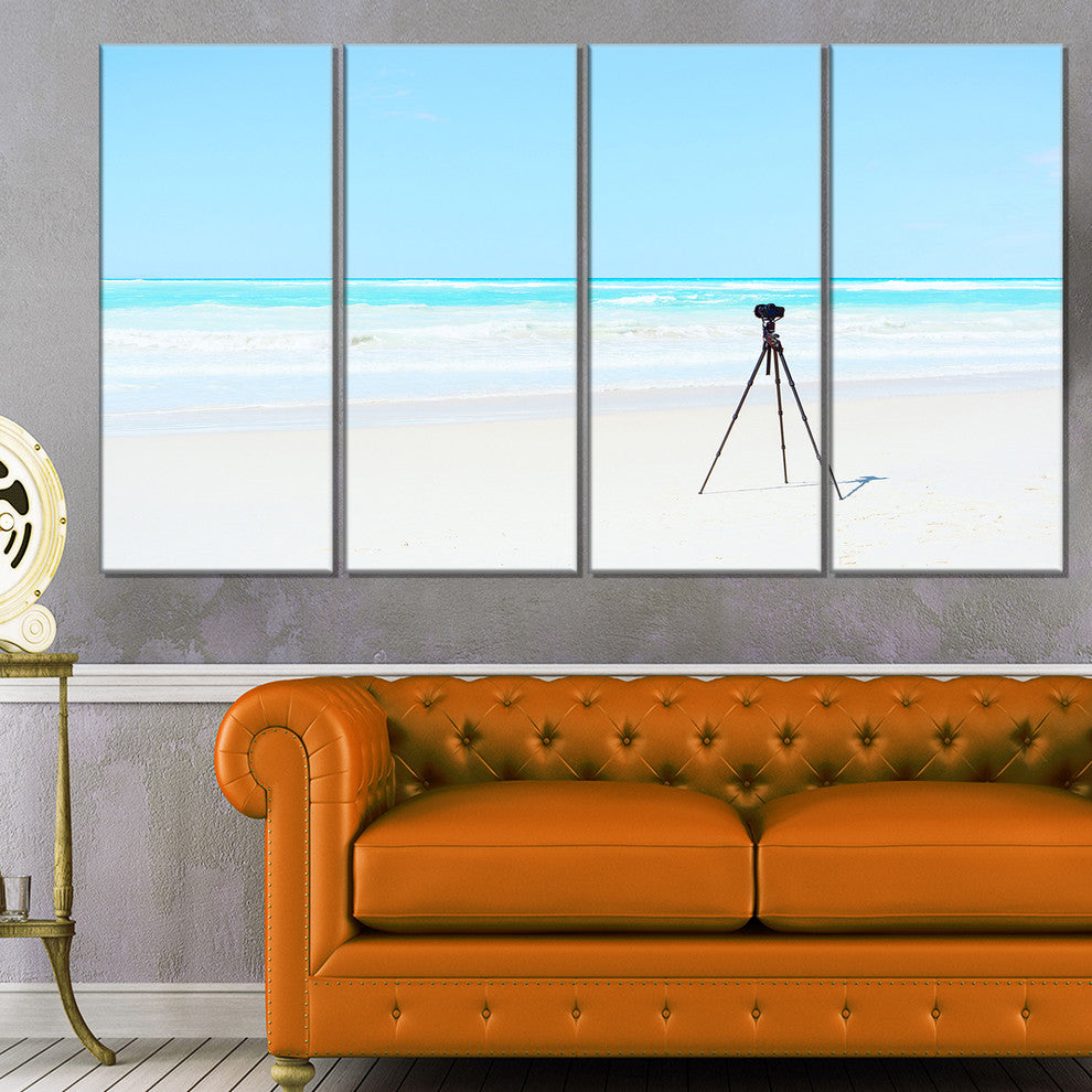 "Digital Camera and Tripod on Beach" Landscape Wall Art Print, 4 Panels, 48"x28"