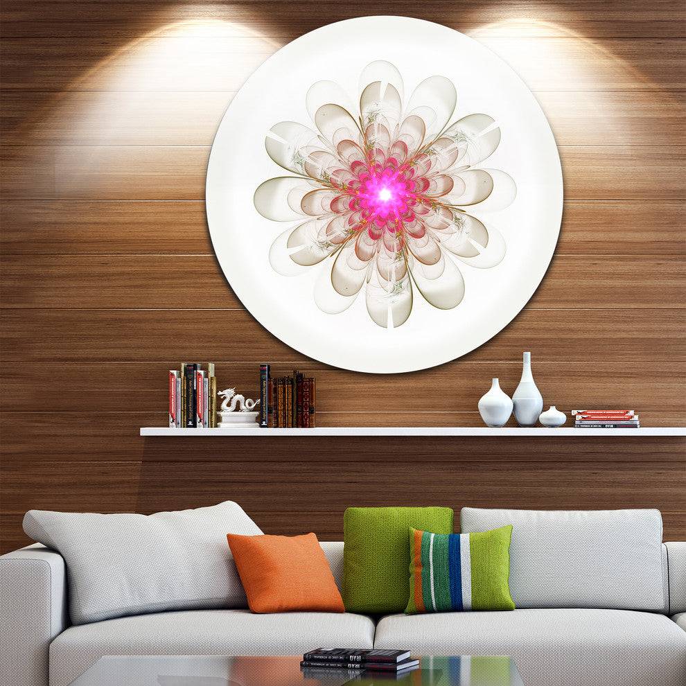 Simple White Pink Fractal Flower Art, Floral Round Wall Art, 36"
