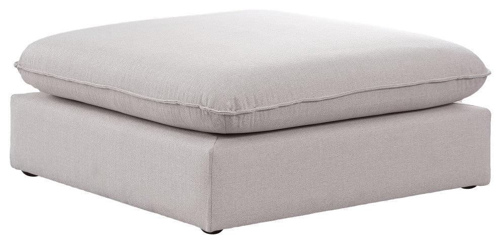 Mackenzie Linen Textured Fabric Upholstered Ottoman, Beige