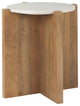 Bianca Light Brown Solid Wood w/ White Marble Top Accent Table