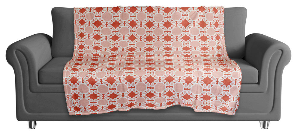 Folk Lattice Pattern in Red Fleece Blanket