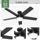 Hunter 52" Yuma Matte Black Damp Rated Ceiling Fan With LED Light Kit and Remote