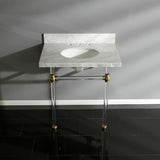 30X22 Marble Vanity Top w/Acrylic Console Legs, Carrara Marble/Brushed Brass