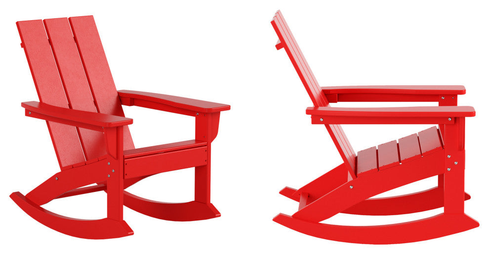 WestinTrends Set of 2 Modern Adirondack Outdoor Rocking Chairs, Red