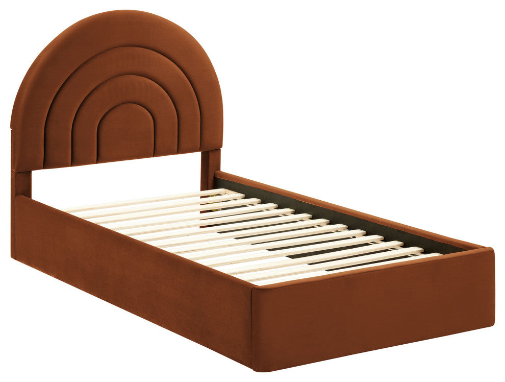 Solana Arched Performance Velvet Twin Platform Bed, Rust