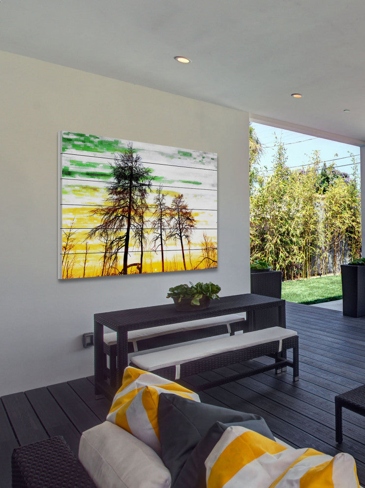 "Green and Gold Sky" Print on White Wood, 45"x30"