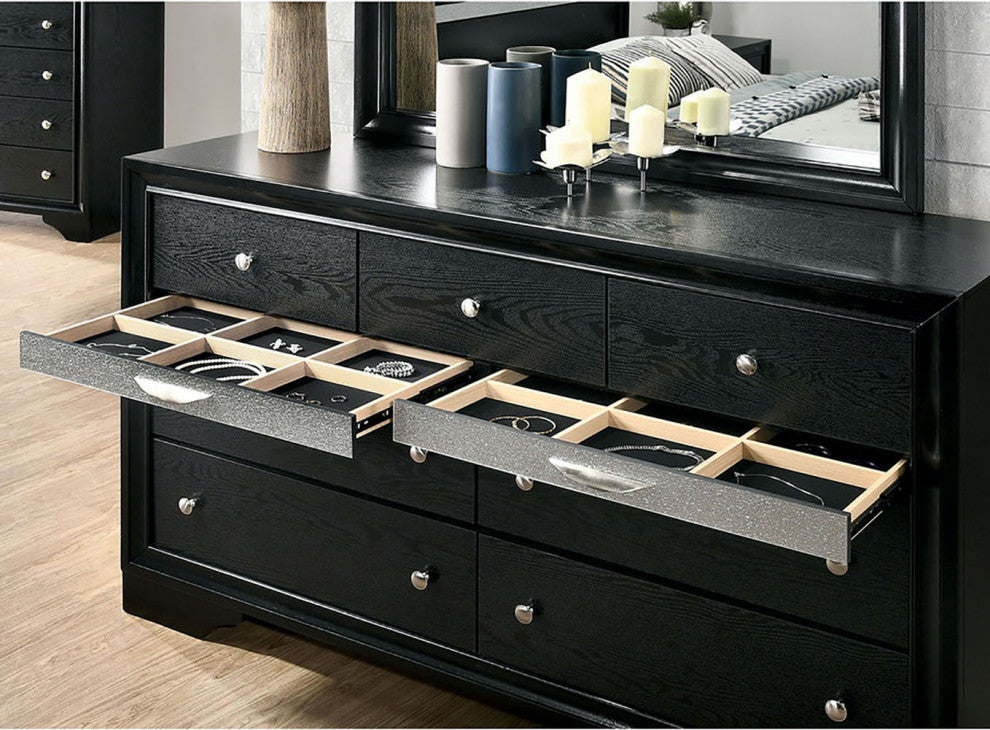 7 Drawers Wooden Dresser with Round Handle Design, Black