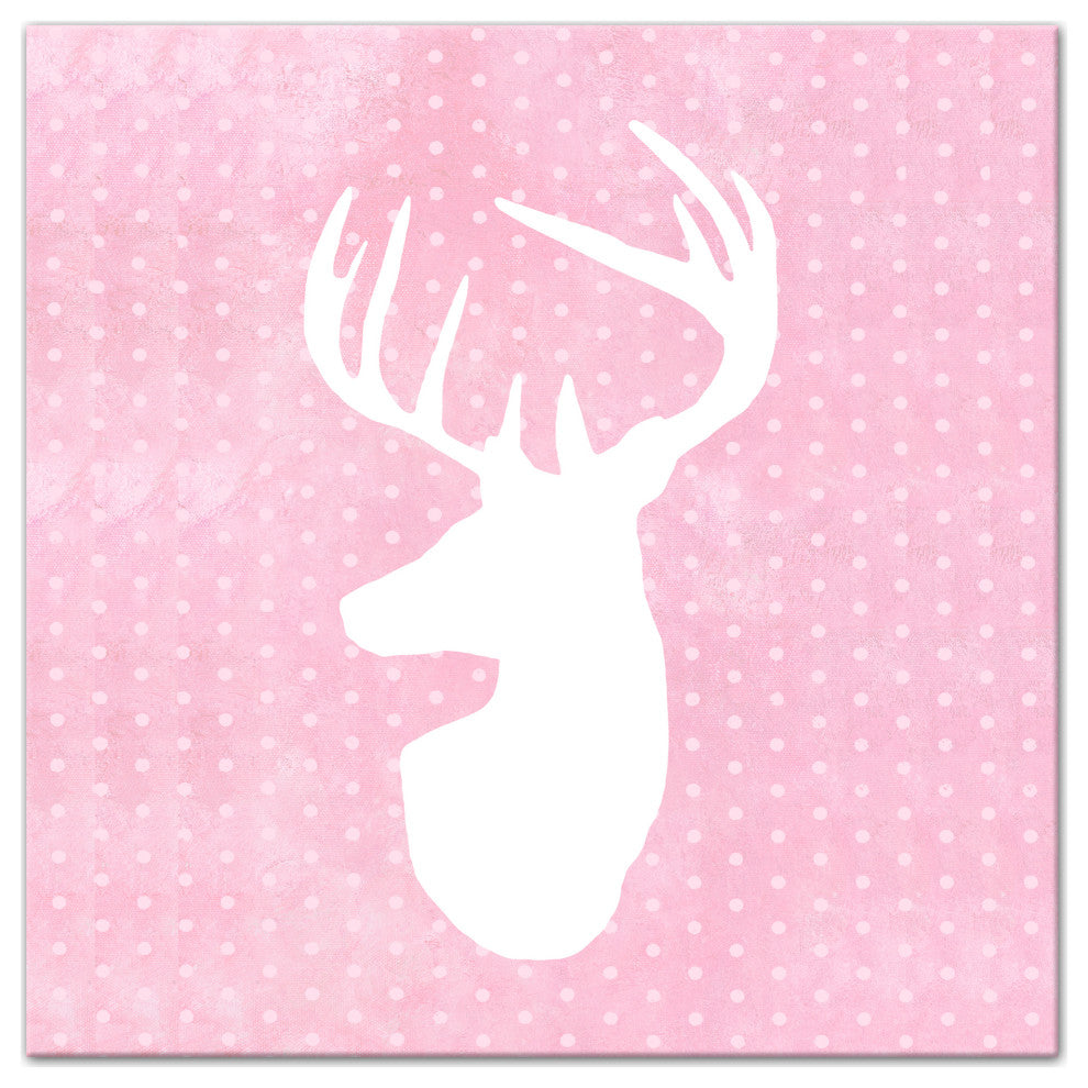 Deer Polka Dots Pink 24x24 Canvas Wall Art