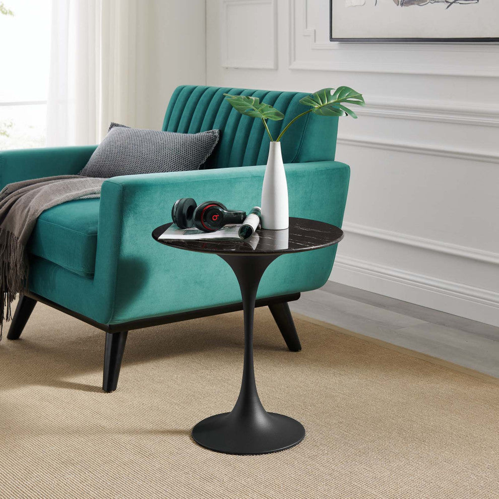 Lippa 20" Round Artificial Marble Side Table, Black Black