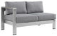 Shore Left-Arm Corner Sectional Outdoor Patio Aluminum Loveseat, Silver Gray