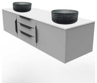 Wildsee Floating Vanity Set, Tempered Clear Glass Sink, Light Black, 60", Gray