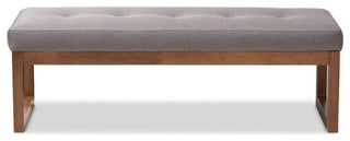 Caramay Gray Upholstered Walnut Brown Wood Bench