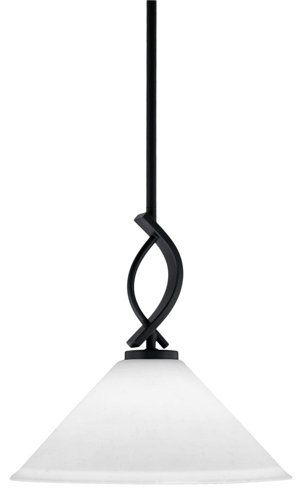 Cavella 1 Light Stem Mini Pendant, Matte Black Finish, 12" White Muslin Glass