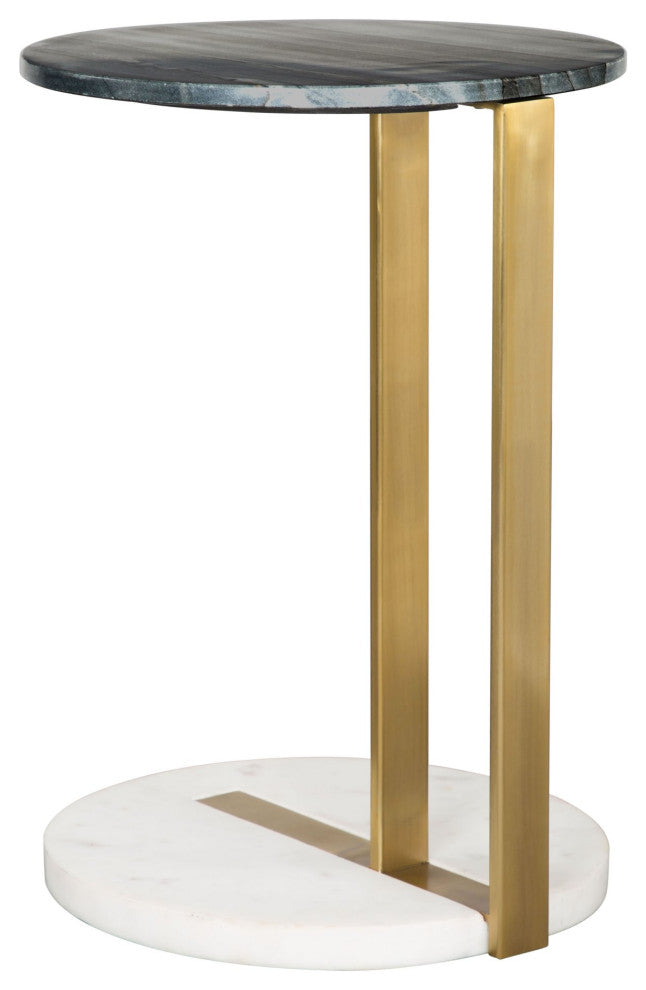 Sofa Side Table, Round, Artificial Marble, Iron Metal, Gray, Gold, White