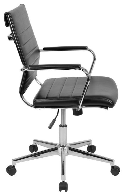 Hansel Mid-Back LeatherSoft  Ribbed Executive Swivel Office Chair, Black