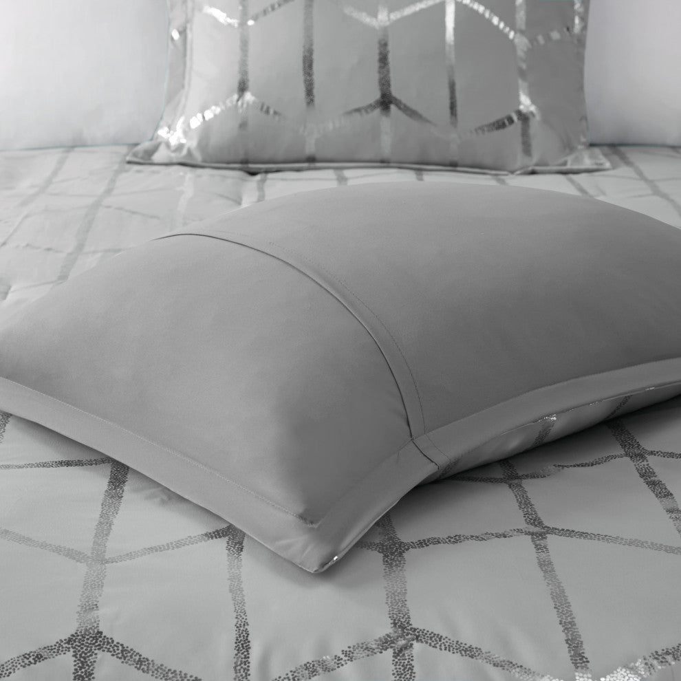 Intelligent Design Raina Metallic Printed Comforter Set, Grey/Silver