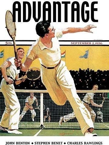 Men Play Tennis- Gallery Wrapped Canvas Art 28" x 42"