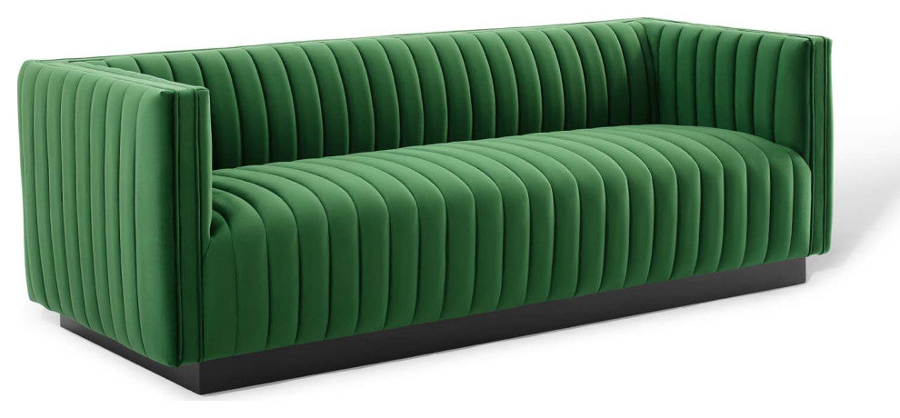 Conjure Channel Tufted Velvet Sofa - Emerald