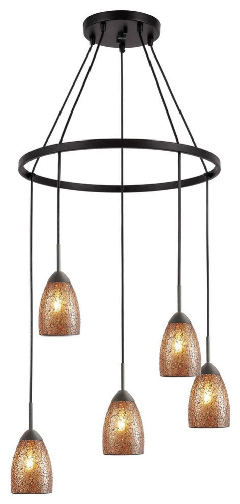 Woodbridge Lighting Venezia 5-Light Pendant Chandelier, Bronze, Round, 24"d, Mosaic Amber