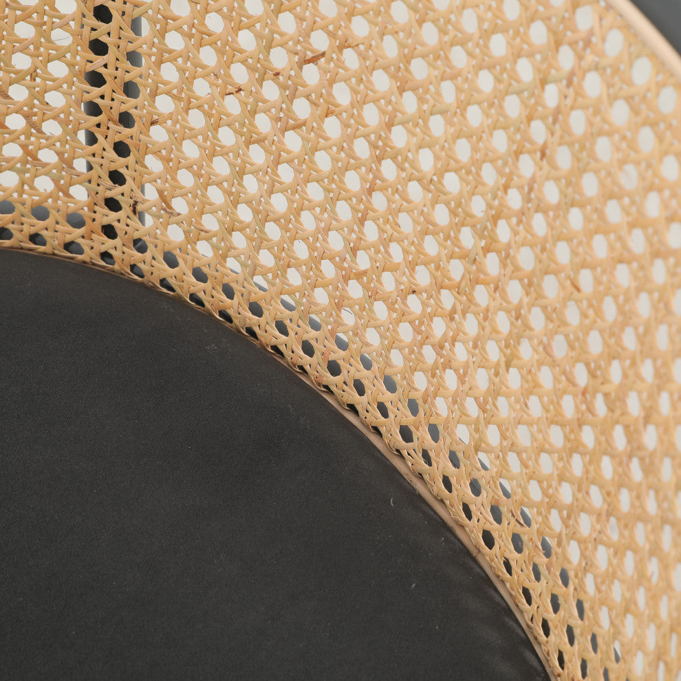 LeisureMod Ervilla Bar Stool with Black Powder Coated Frame Set of 2, Black