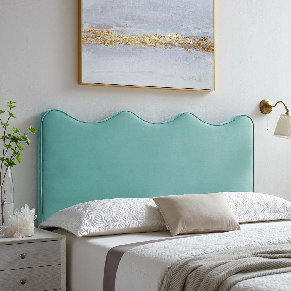 Headboard, Full Queen Size, Velvet, Blue, Modern Contemporary, Bedroom Master