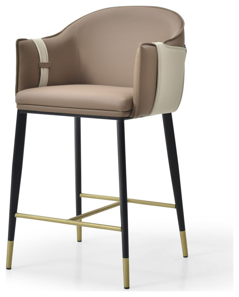 Modrest Calderon - Modern Brown & Beige Vegan Leather Counter Chair