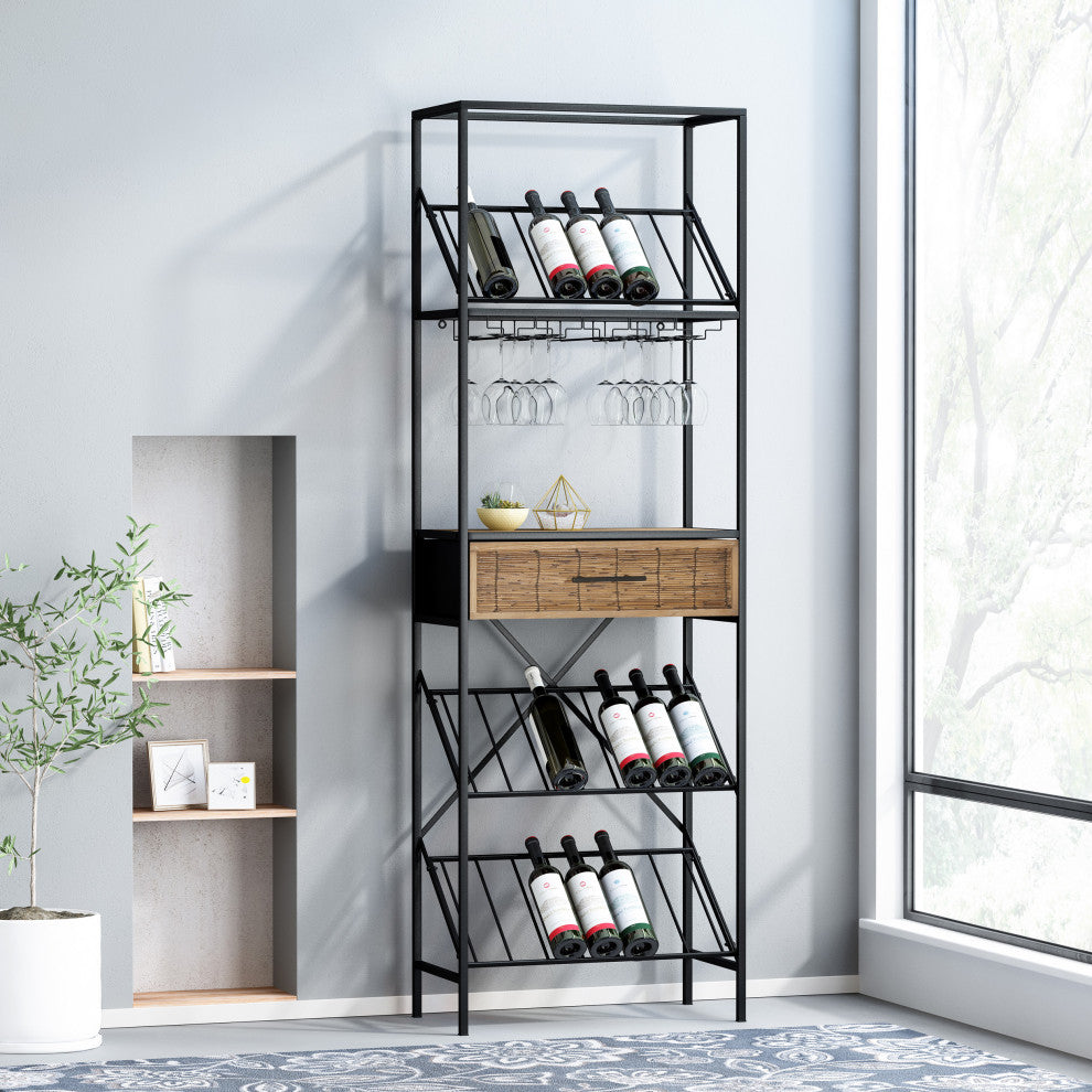 Broadwater Boho Industrial 21 Bottle Floor Wine Rack with Storage