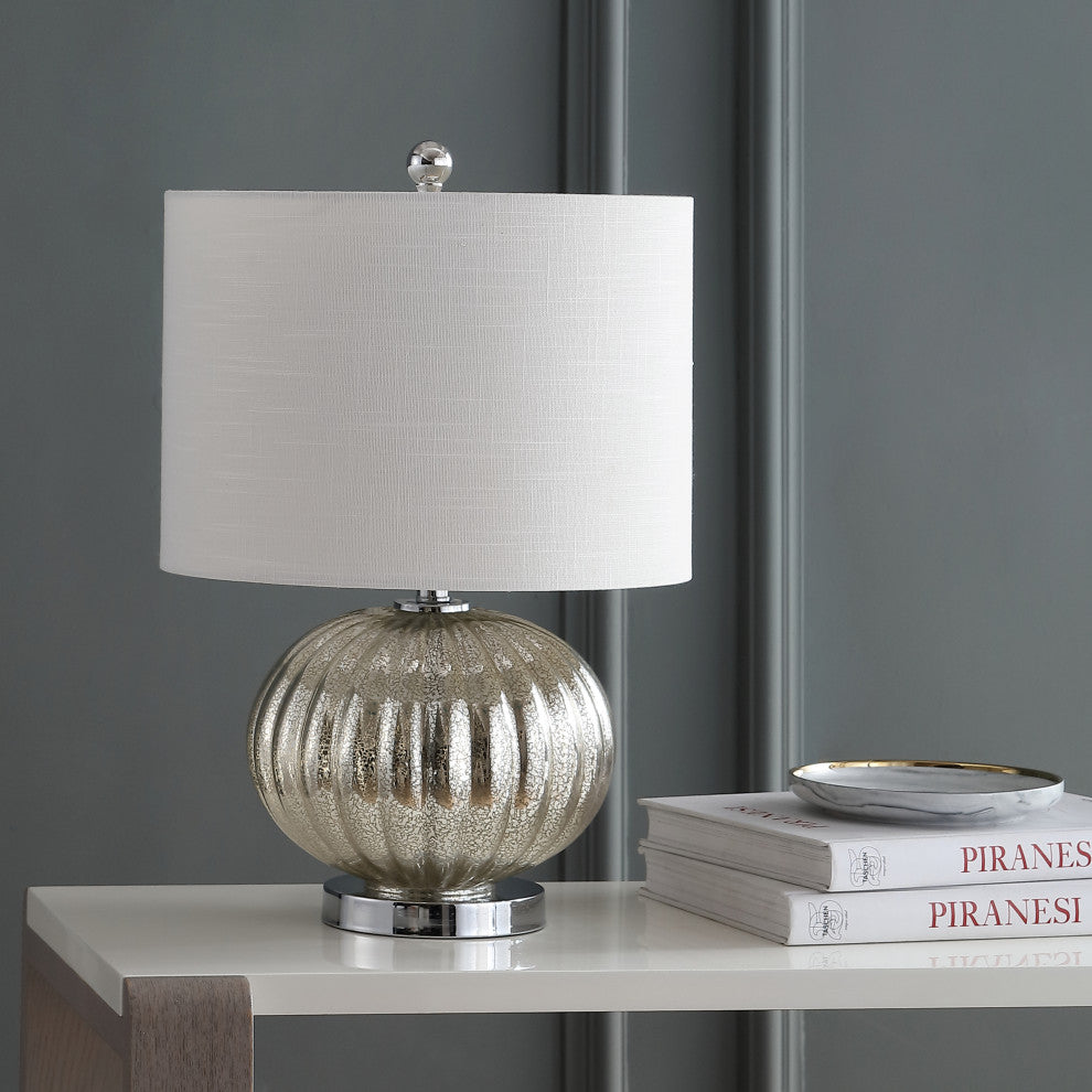 Judith 21" Mercury Glass LED Table Lamp, Silver, Ivory